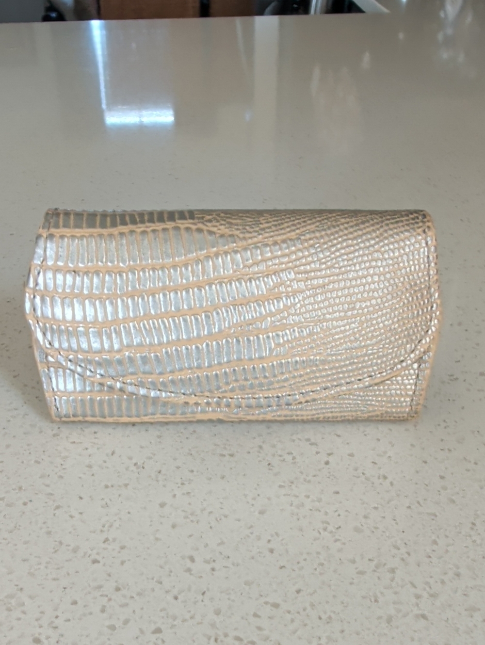 Judith Leiber Silver crocodile embossed small accessory case